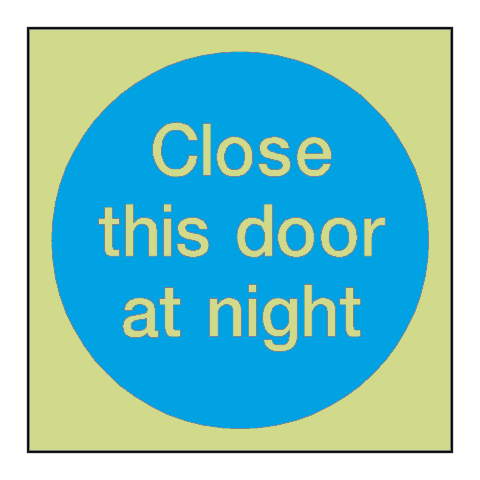 Close This Door At Night Photoluminescent Sticker | Safety-Label.co.uk