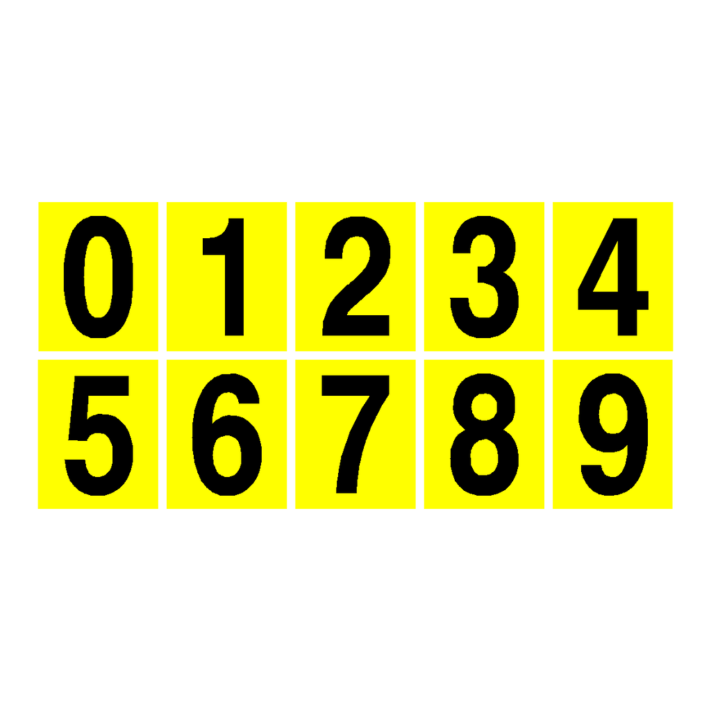 Yellow Number Sign Pack 0 to 9 | Safety-Label.co.uk