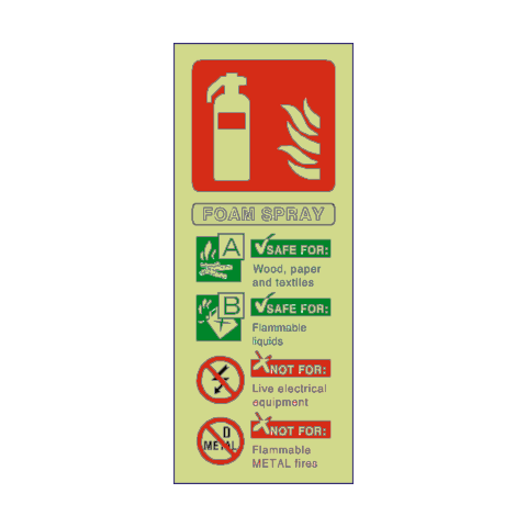 Foam Spray Fire Extinguisher Photoluminescent Sign | Safety-Label.co.uk