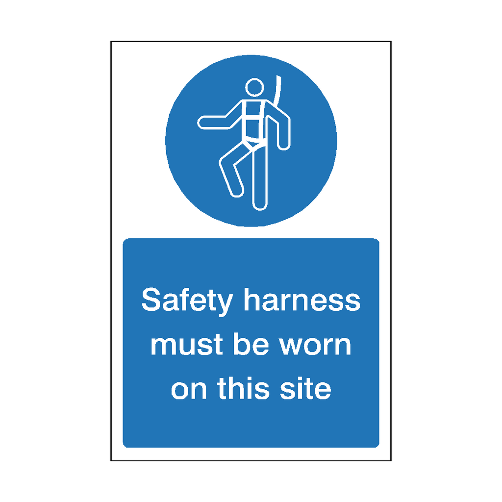 Safety Harness Must Be Worn On This Site Mandatory Sign | Safety-Label.co.uk