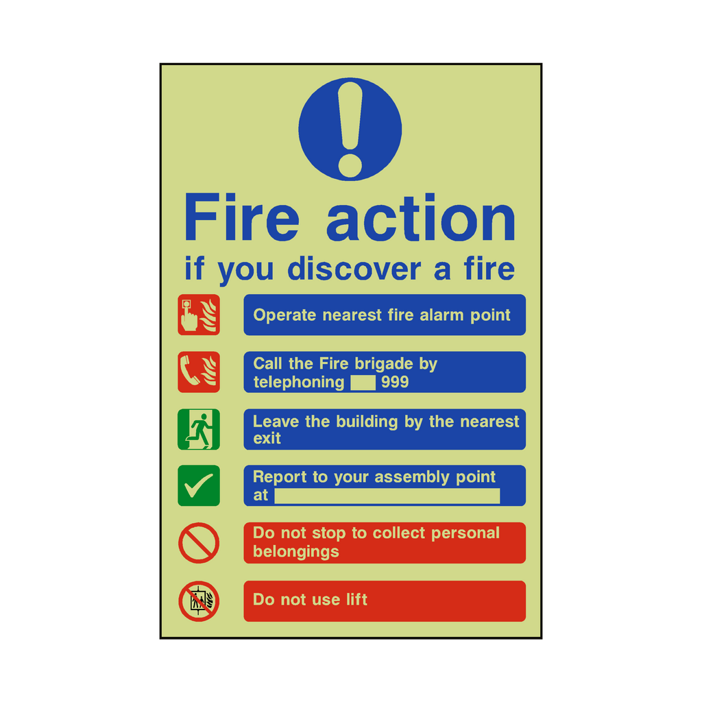 Fire Action Lift & Telephone Photoluminescent Sign