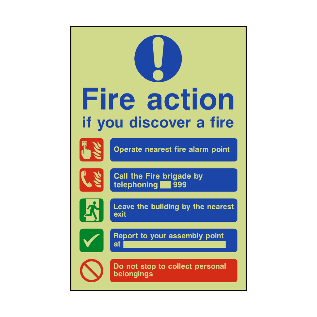 Fire Action Non-Lift Telephone Photoluminescent Sign