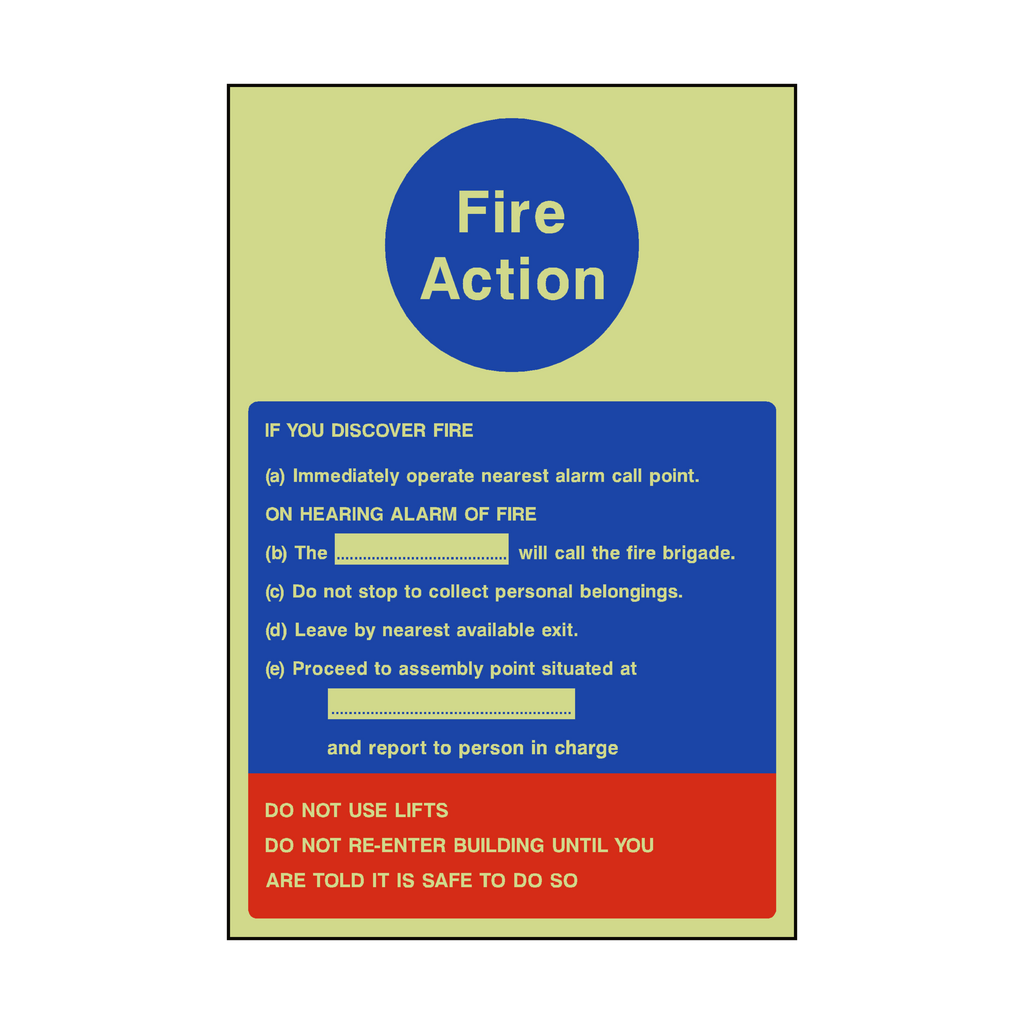 Fire Action Notice Version 1 Photoluminescent Sign