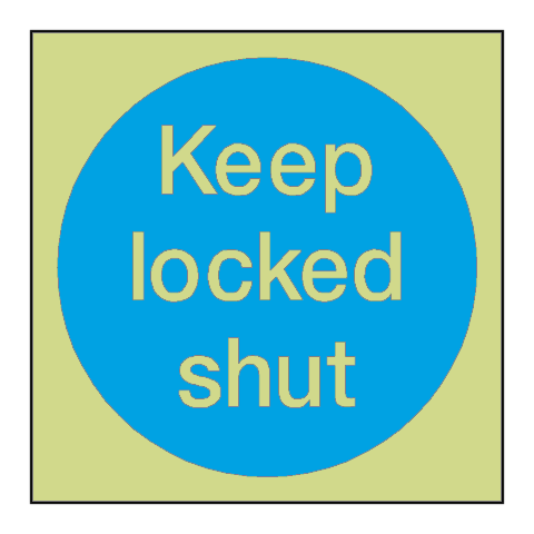 Keep Locked Shut Door Photoluminescent Sticker | Safety-Label.co.uk