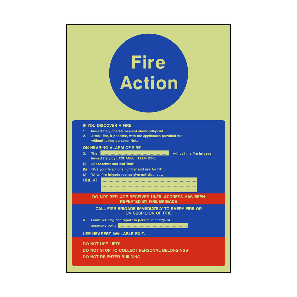 Fire Action Notice Version 2 Photoluminescent Sign