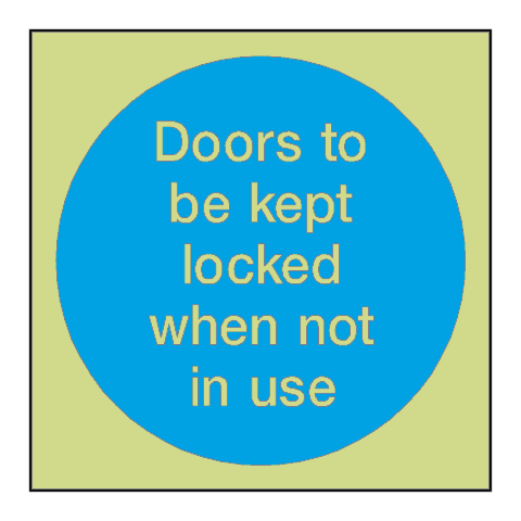 Door Kept Locked When Not In Use Photoluminescent Sticker | Safety-Label.co.uk