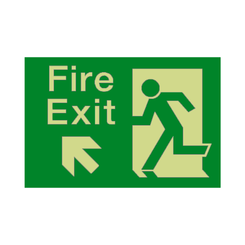 Fire Exit Up Left Arrow Photoluminescent Sign | Safety-Label.co.uk