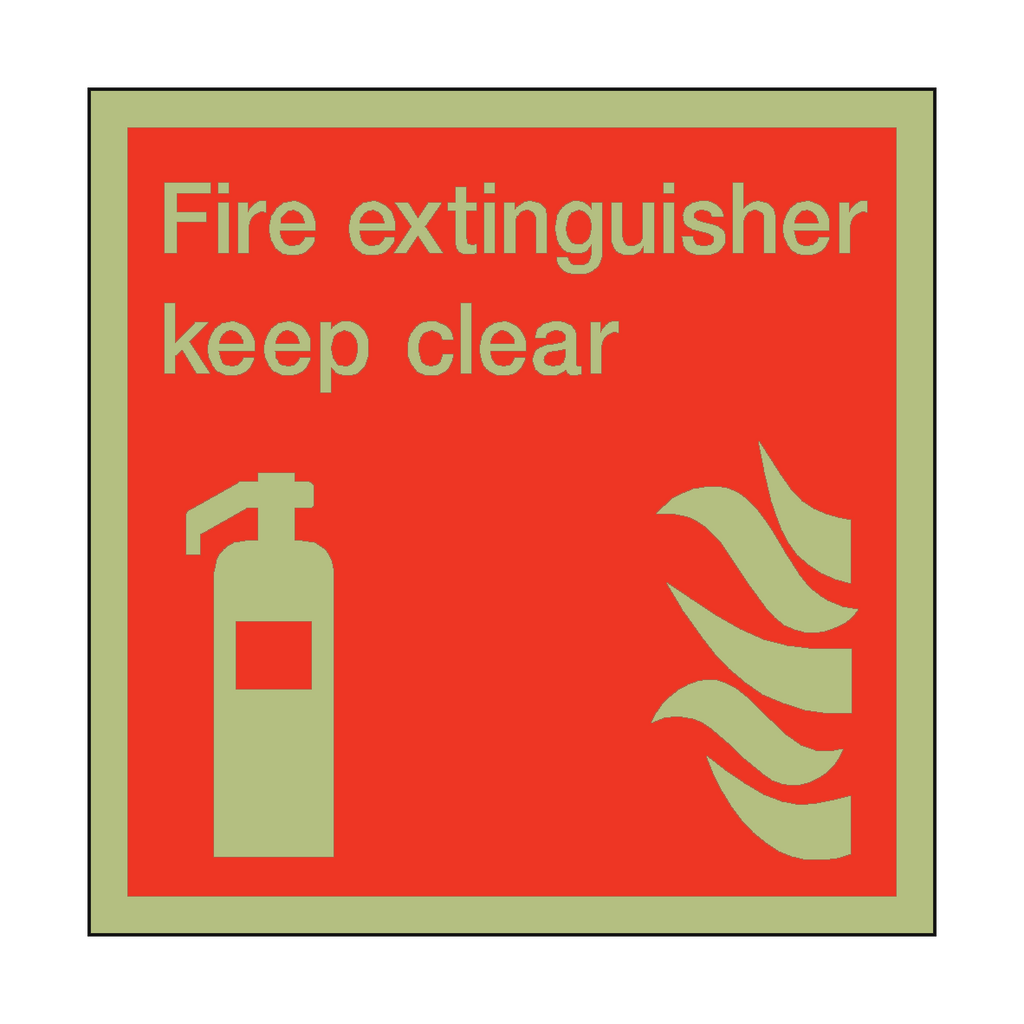 Photoluminescent Fire Extinguisher Keep Clear Square Sign | Safety-Label.co.uk