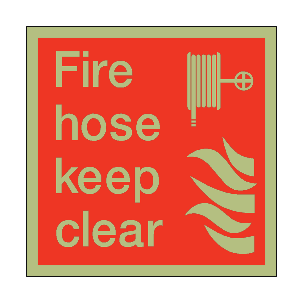 Photoluminescent Fire Hose Keep Clear Square Sign | Safety-Label.co.uk