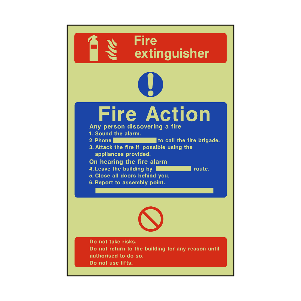 Fire Action Fire Extinguisher Photoluminescent Sign