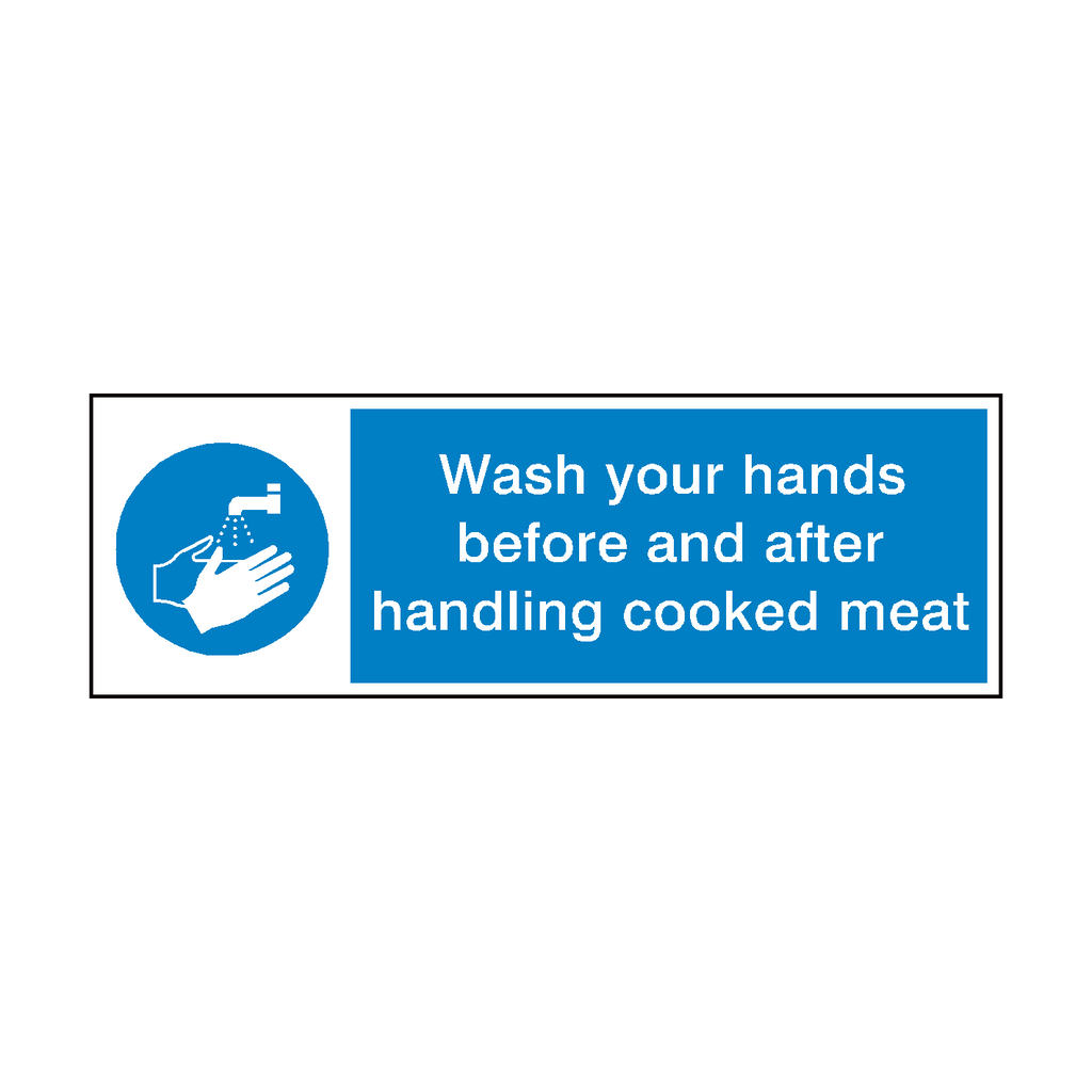 Wash Your Hands Handle Cooked Meat Sticker | Safety-Label.co.uk