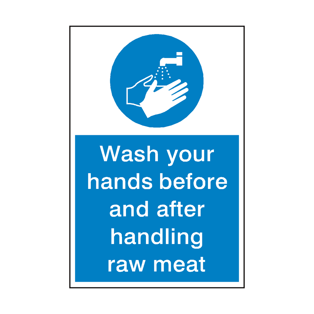 Wash Your Hands Handling Raw Meat Sticker | Safety-Label.co.uk