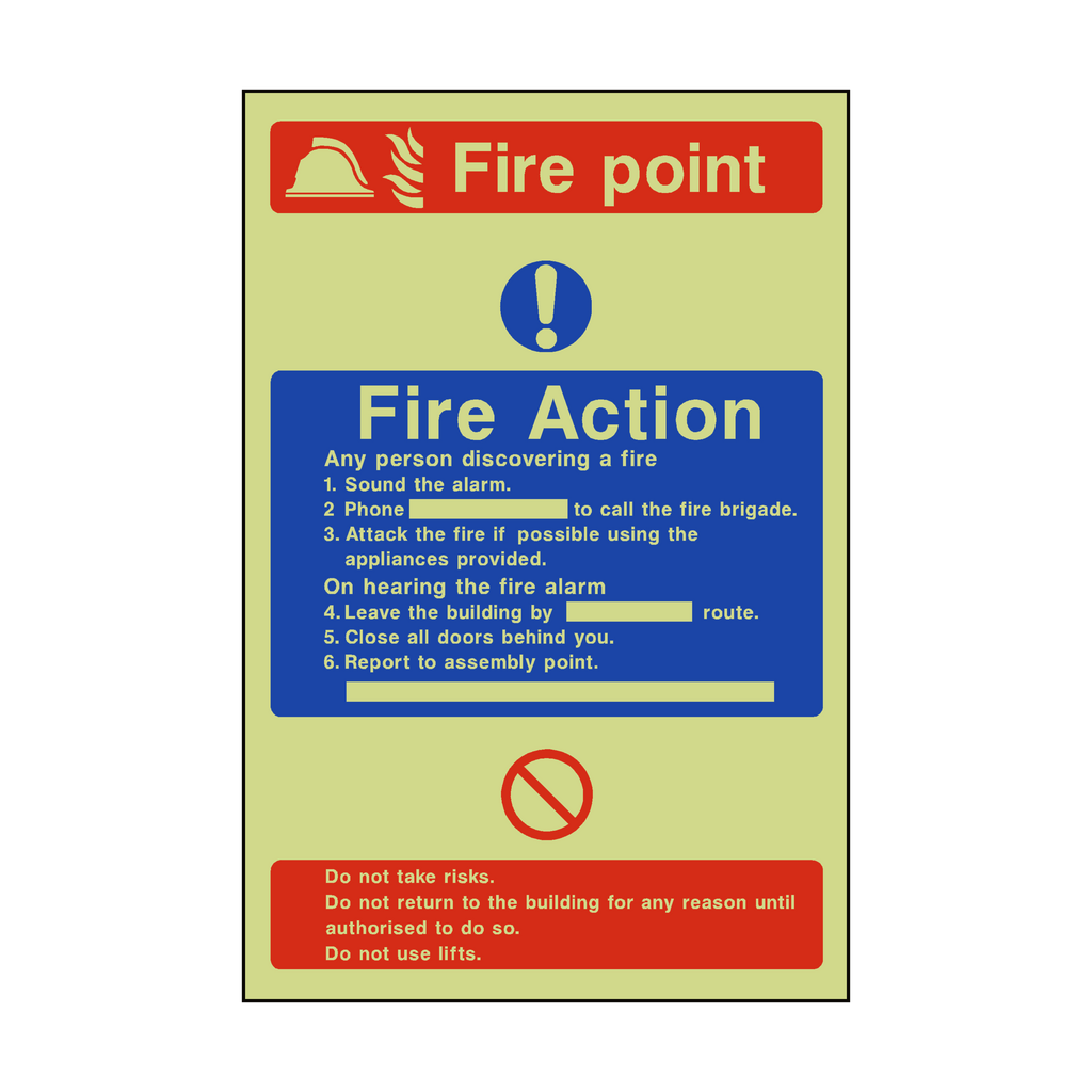 Fire Action Fire Point Photoluminescent Sign