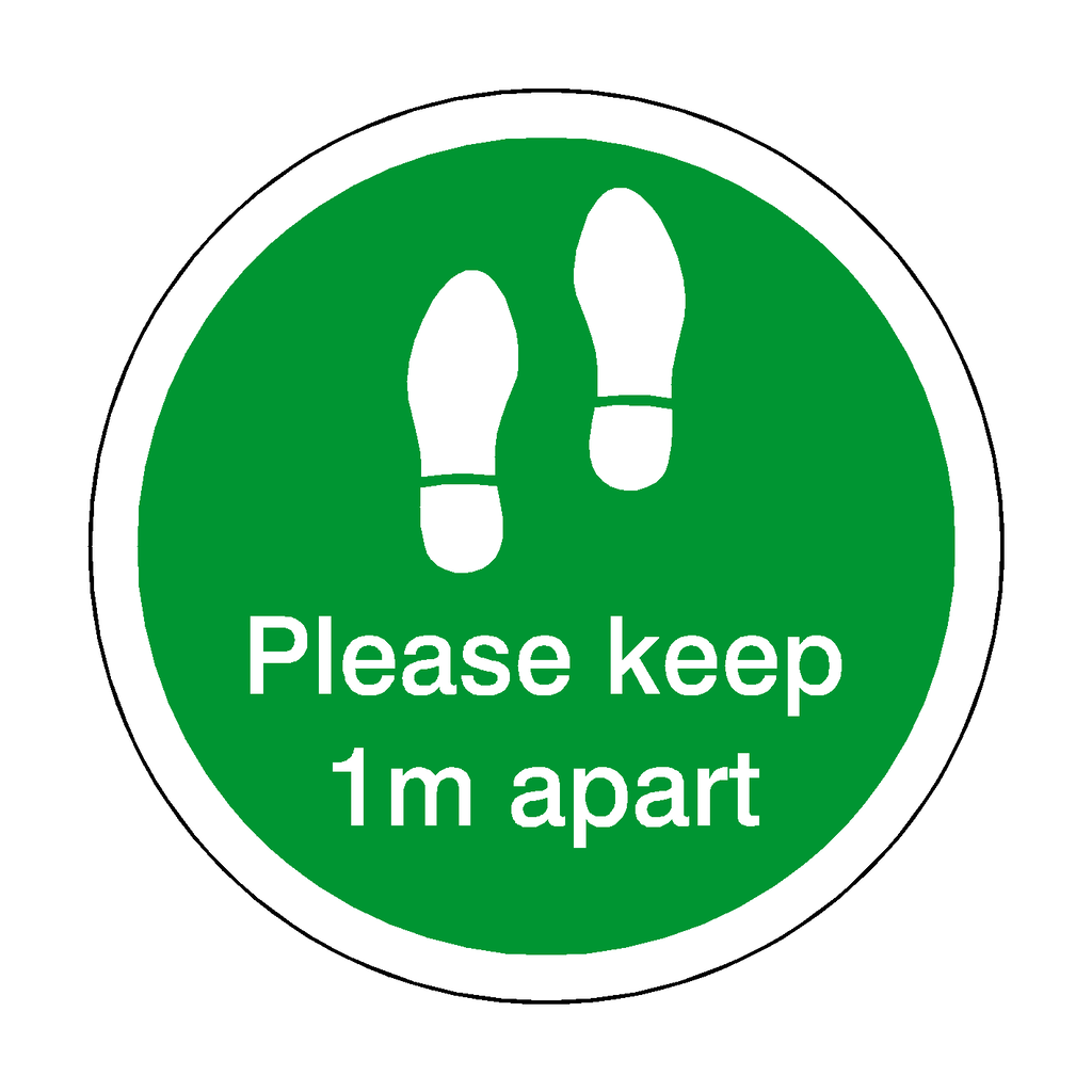 Please Keep 1M Apart Floor Sticker - Green | Safety-Label.co.uk