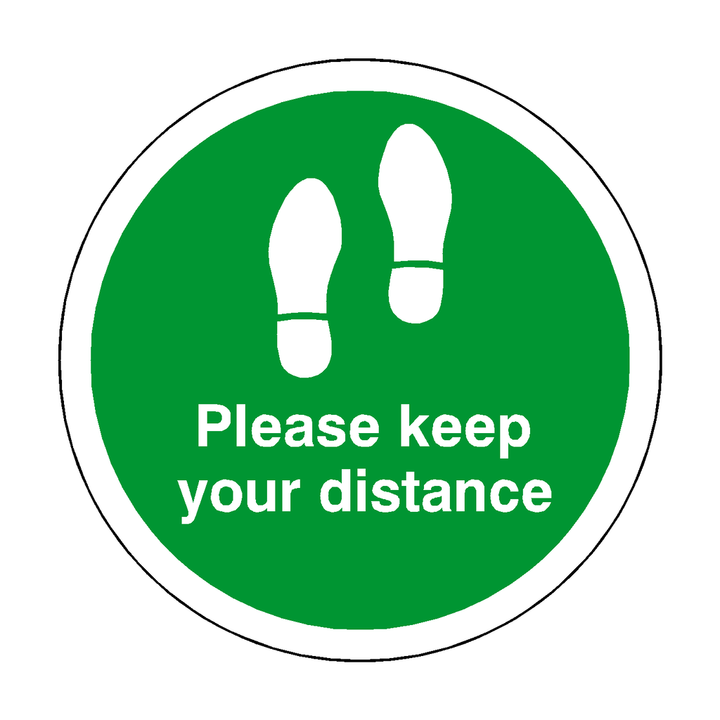 Please Keep Your Distance Floor Sticker - Green | Safety-Label.co.uk