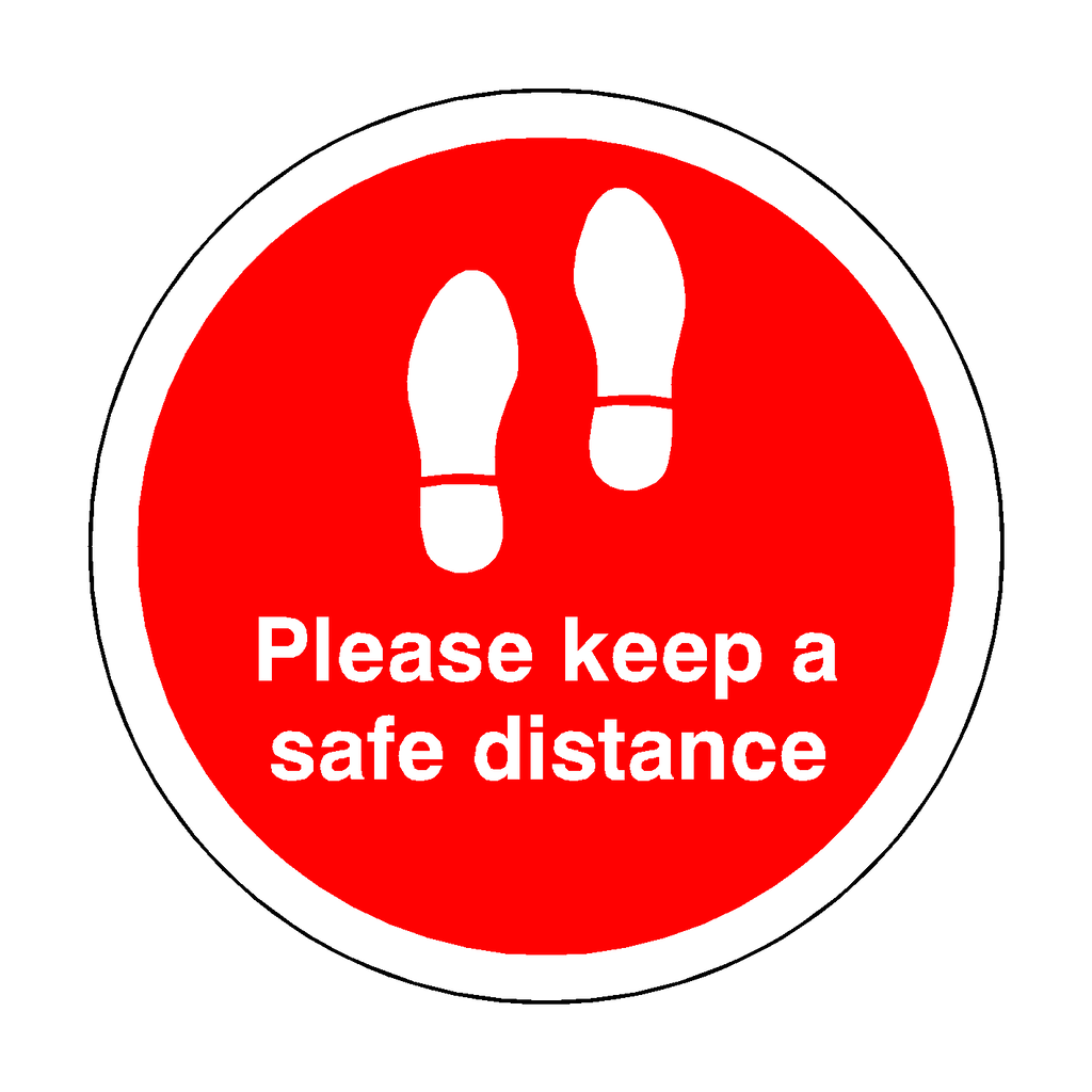 Please Keep A Safe Distance Floor Sticker - Red | Safety-Label.co.uk