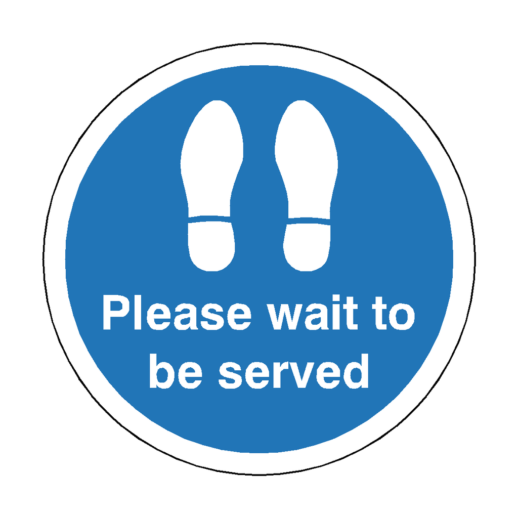 Please Wait To Be Served Floor Sticker - Blue | Safety-Label.co.uk