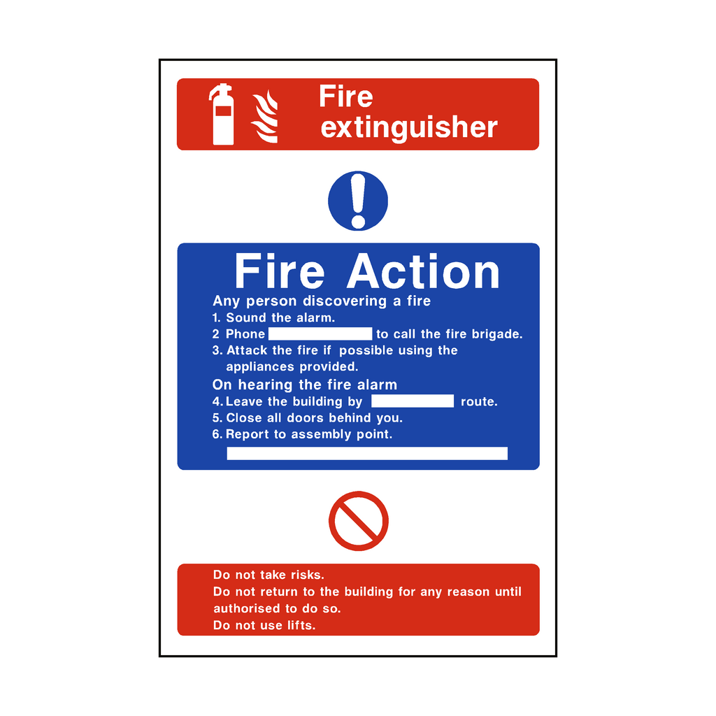 Fire Action Fire Extinguisher Sticker | Safety-Label.co.uk