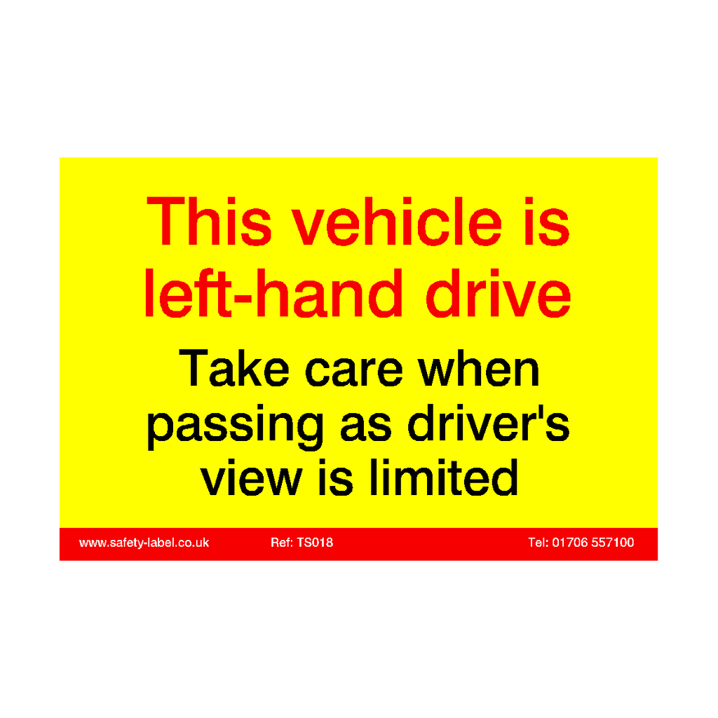 Left Hand Drive Vehicle Sticker | Safety-Label.co.uk