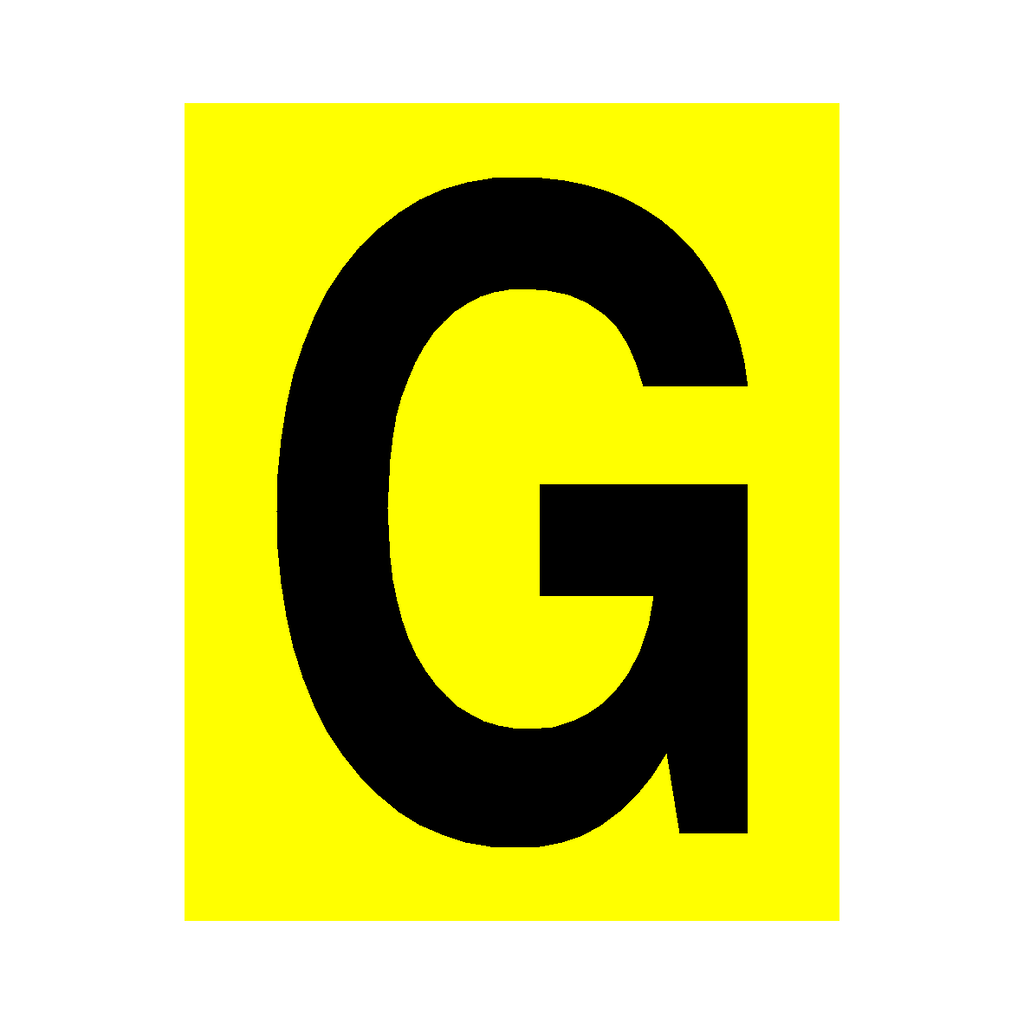 Yellow Letter G Sticker | Safety-Label.co.uk