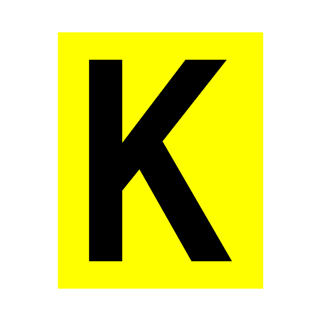 Yellow Letter K Sticker | Safety-Label.co.uk