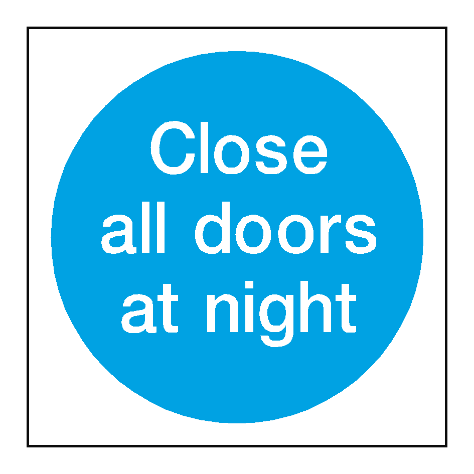 Close All Doors At Night Sticker | Safety-Label.co.uk