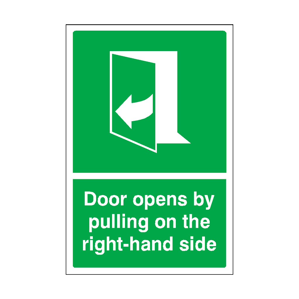 Door Opens By Pulling On The Right-hand Side Sticker | Safety-Label.co.uk