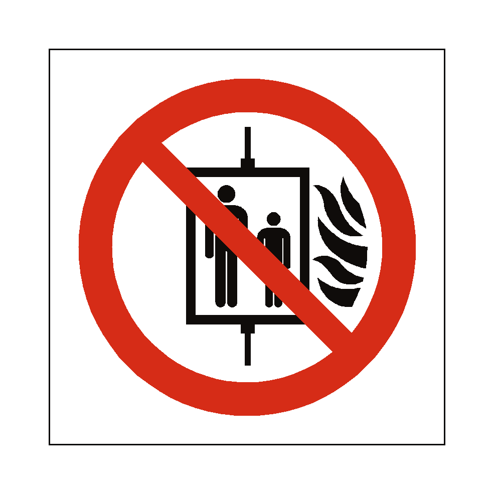 No Use Of Lift In Event Of Fire Symbol Label | Safety-Label.co.uk